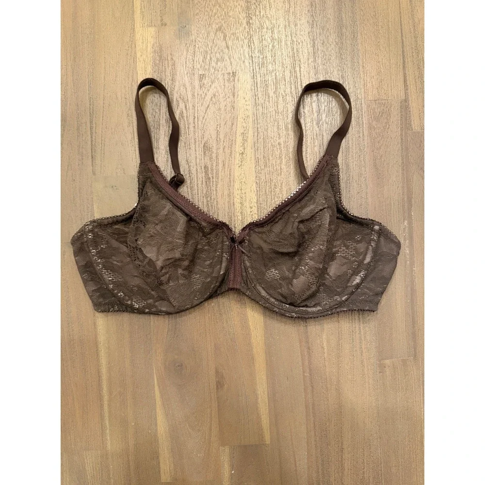 Wacoal Halo Lace Underwire Unlined Chocolate Brown Floral  36D‎